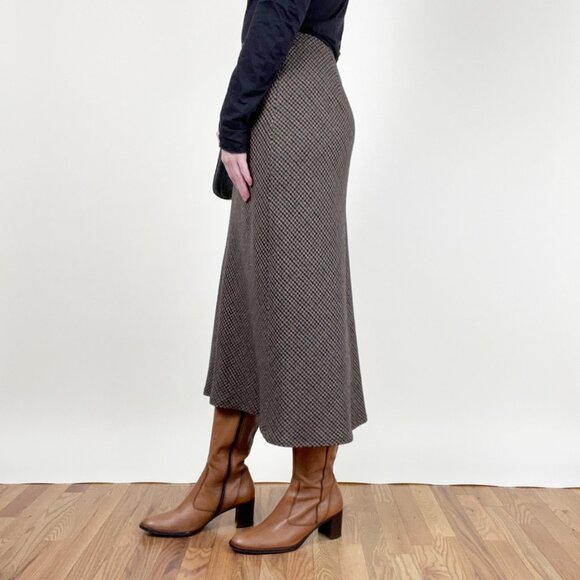 Vintage Tweed Wool Column Midi Maxi Skirt High Rise Preppy Dark Light Academia - Picture 2 of 10